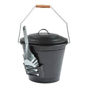 FF288 Esschert Design Essential Tools Wood Burning Stoves Fire Pits Fireplace Iron Sheet Black Ash Bucket With Shovel