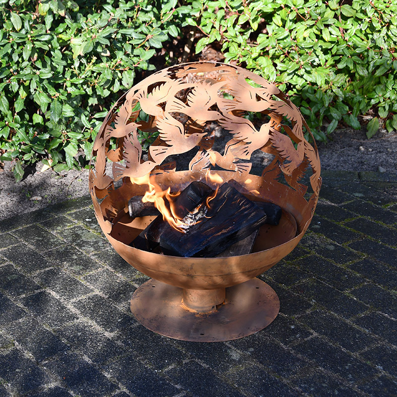 Wood Burning Fire Pit 3D Cut Corten Steel Rust Sphere Firepit Sphere