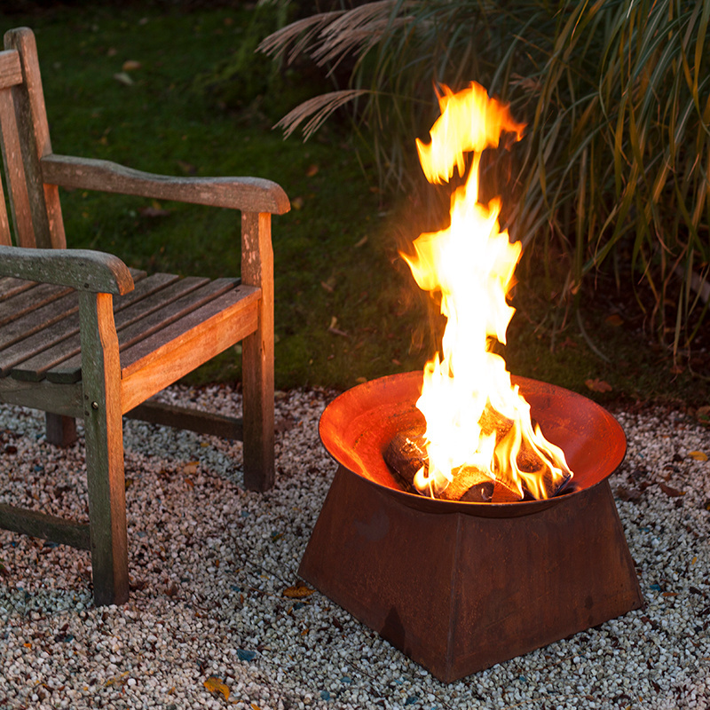 Esschert Design FF149 rusty outdoor fire pit outdoor steel fireplace wood burning bowl stove