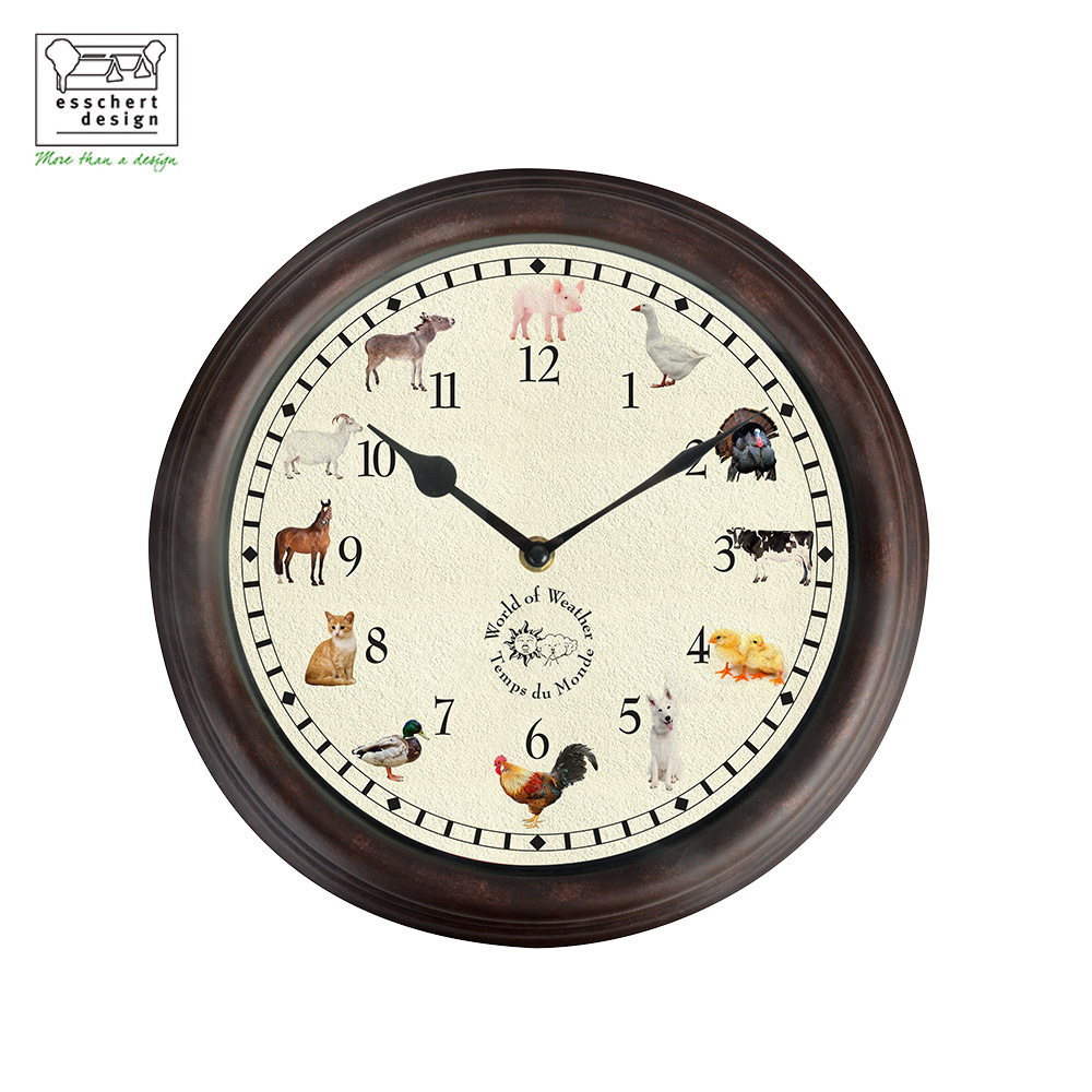 Esschert Design wholesale price quiet automatic time signaling bird sounds brown color plastic case glass lens with gift box