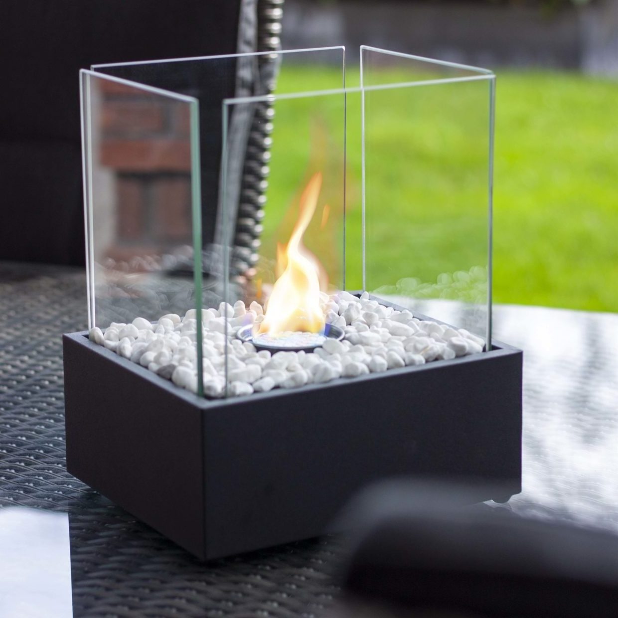 Esschert Design FF425 high temperature glass cast iron rectangular tabletop fire pit bio ethanol fireplace