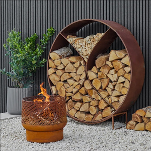 Custom steel modern outdoor garden patio wood burning rust fireplace real fire burner firebowl fire pit baskets