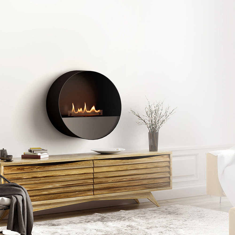 Hanging wall Eye-catching design unique indoor steel bioethanol alcohol fireplace fire pit