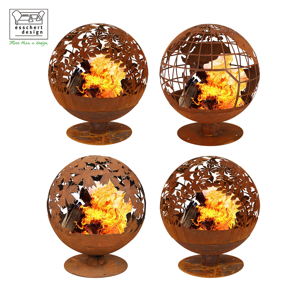 Esschert Design nature rust outdoor round steel metal world sphere globe fire pit, fire ball