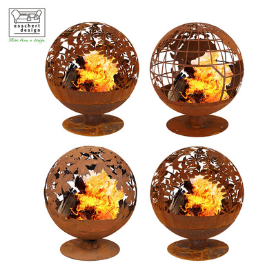 Esschert Design nature rust outdoor round steel metal world sphere globe fire pit, fire ball