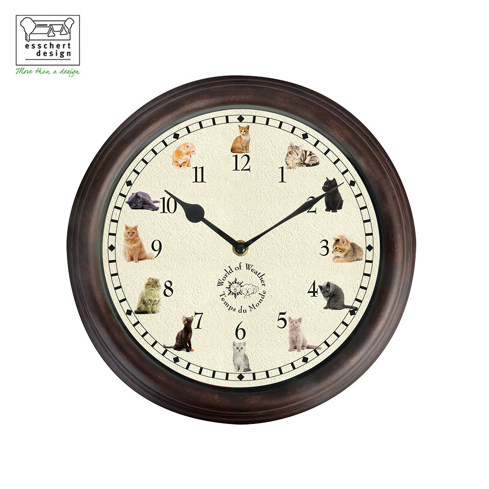 Esschert Design wholesale price quiet automatic time signaling bird sounds brown color plastic case glass lens with gift box