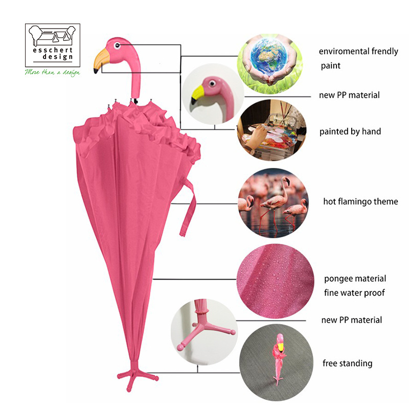 Beach Umbrella Girls Cartoon Umbrella Best Quality Unique Flamingo Shape Pink Color Stretch Free Samples Modern Luxury Umbrella