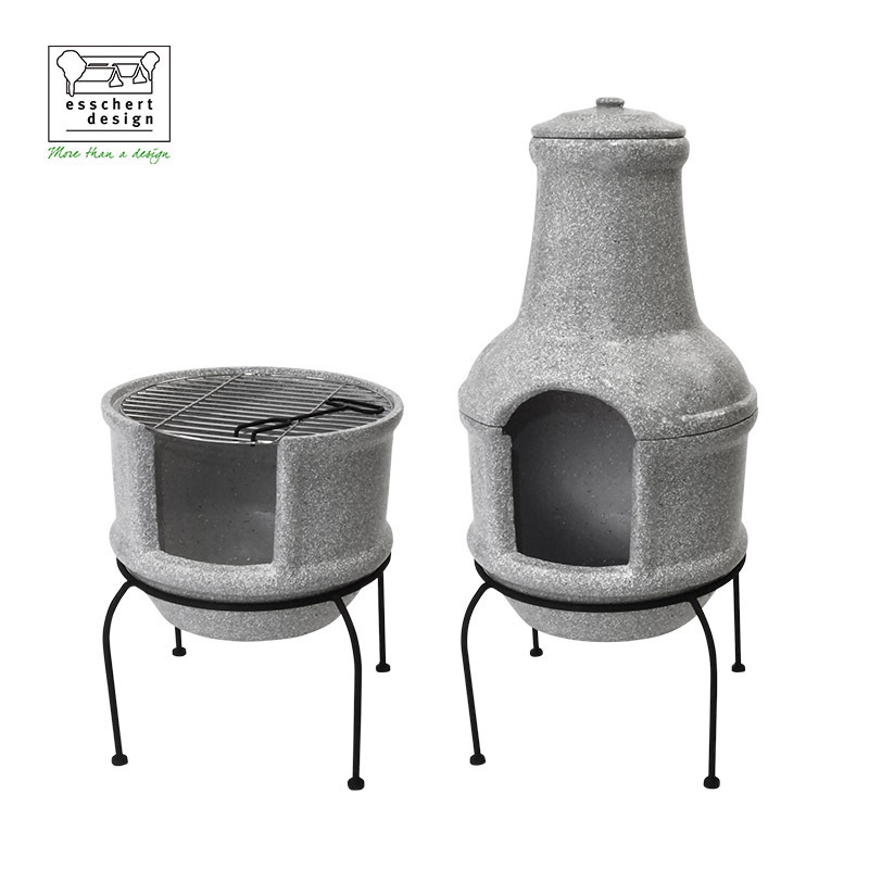 Esschert Design Having a unique style european ceramic grill concrete bbq brazier charcoal fire pit