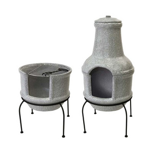 Esschert Design 2 in 1 antique design outdoor fire pit with BBQ grill terrace heater wood burning stove for America