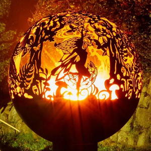 2024 New Design outdoor garden uk fairy vine leaf firepit round steel metal sphere globe fire pit, fire ball