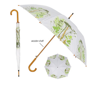 Esschert New design opens automatically grass herb printed wooden shaft 8K umbrella bones U-shaped handle adult Umbrella