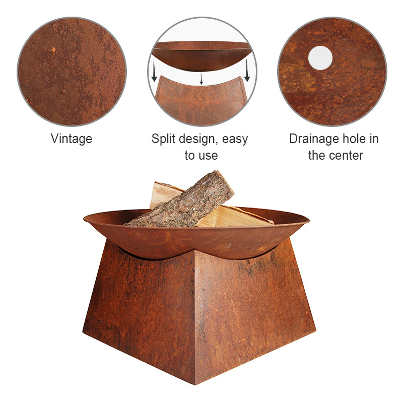 Esschert Design FF149 unique rusty iron fire pit outdoor fireplace with chimney 22in fire pit wood burner