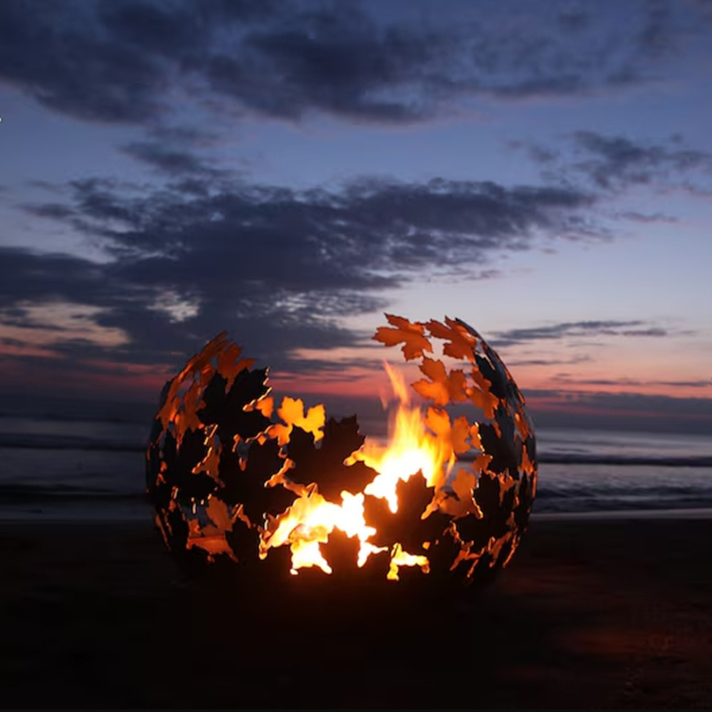 2024 New Design outdoor garden uk fairy vine leaf firepit round steel metal sphere globe fire pit, fire ball