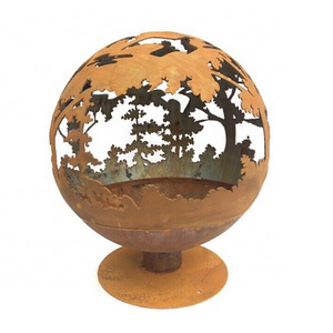 Esschert Design New Design Outdoor forest Pattern Rustic world globe fire pit