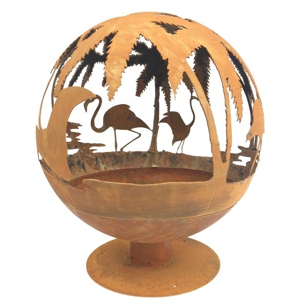 Esschert Design New Design Outdoor forest Pattern Rustic world globe fire pit