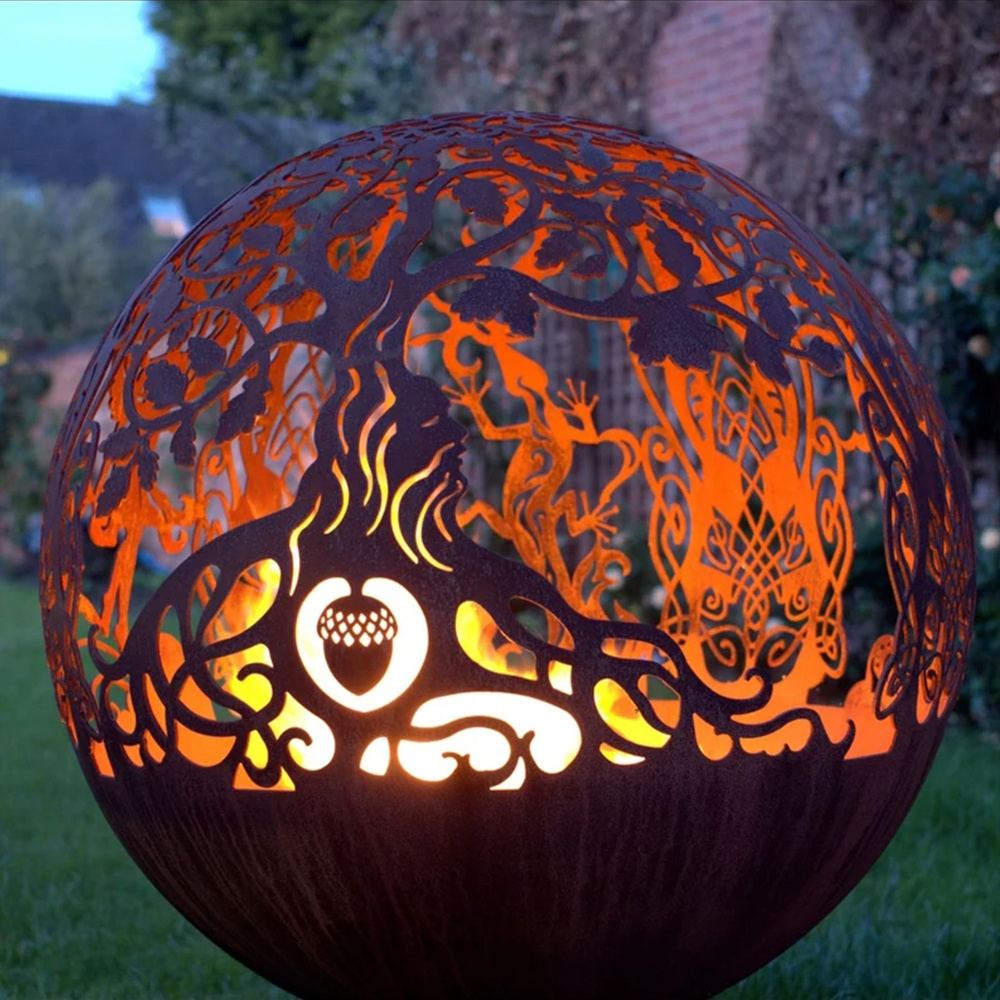 2024 New Design outdoor garden uk fairy vine leaf firepit round steel metal sphere globe fire pit, fire ball