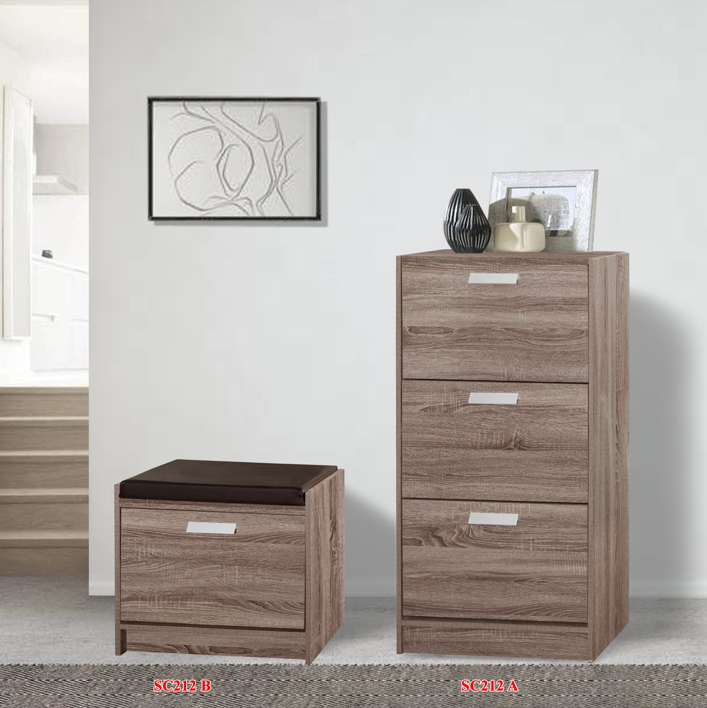 Modern Style Double Units Shoe Rack Cabinet SC212 Chipboard MDF Board Shoes Storage