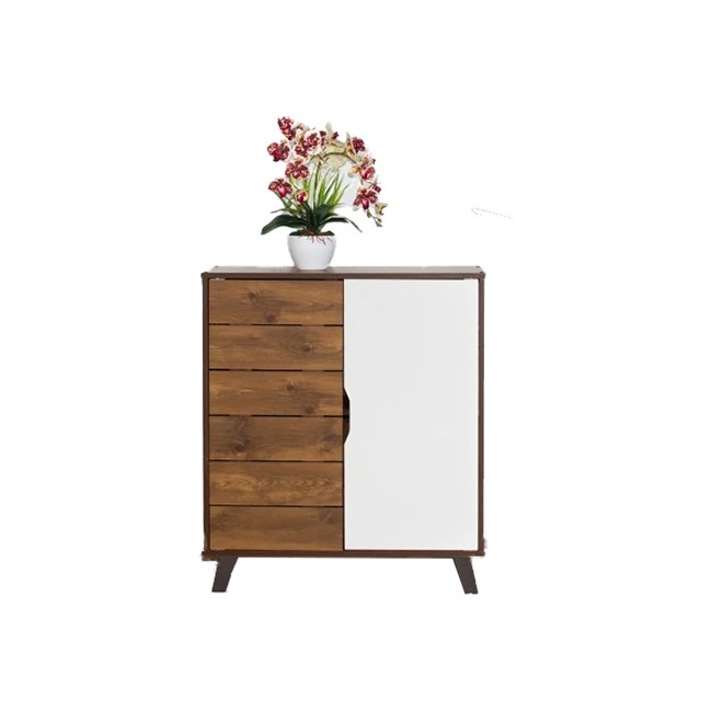 Professional Factory Shoes Rack Cabinet SC218 4 Tiers Pacific Oak+White Color