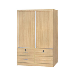 Freestanding Oak Color Bedroom Wardrobe Closet W4097 with 4 Wide Drawers and 2 Sliding Doors