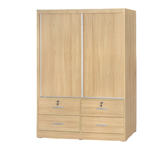 Large Capacity Bedroom Wardrobe W4097 Oak Color 4 Drawers 2 Sliding Doors Made in Malaysia