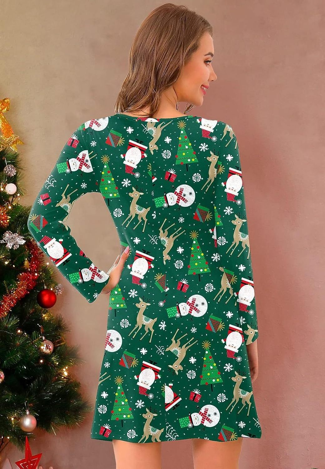 Bamboo Pajamas Sets Christmas Nightgown With Digital  Printed Long Sleeve Nightdress  Christmas Pajamas Women Nightdress