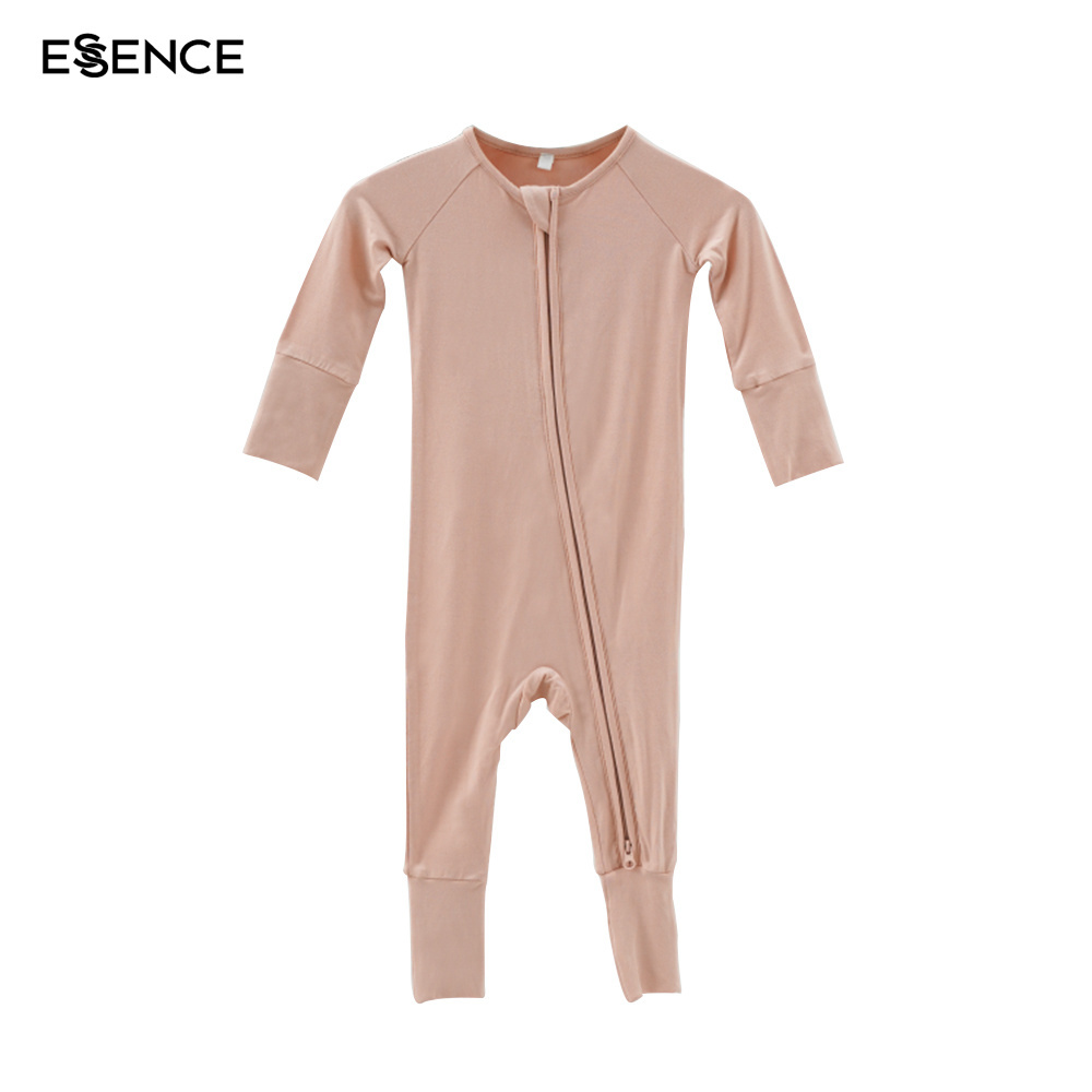 New Hot Sales Bamboo Custom Solid Infant Kid Pajamas Soft Breathable Baby Clothes Zipper Ruffle Baby Rompers