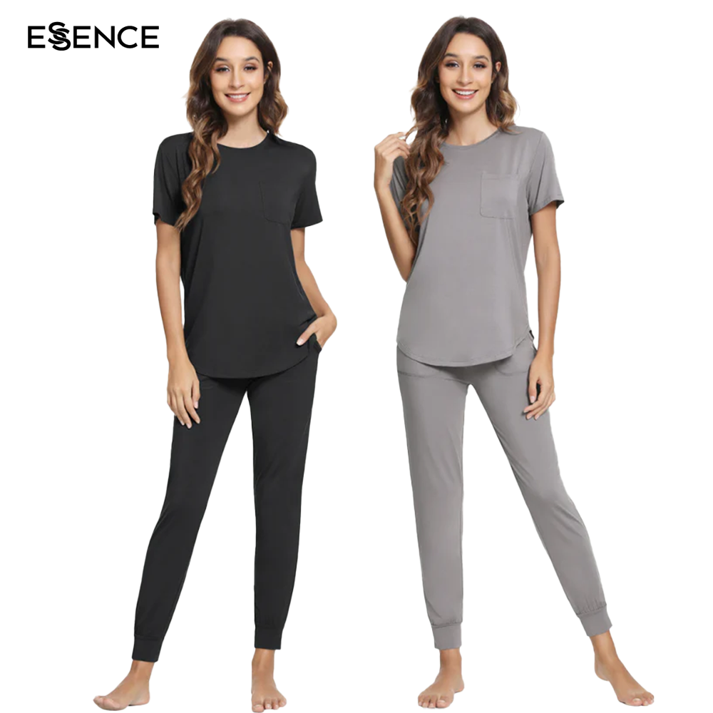 Custom Soft Summer Short Sleeve Tee Pyjama Women's Sleepwear T-shirt Bamboo Loungewear Pajamas for Women Set