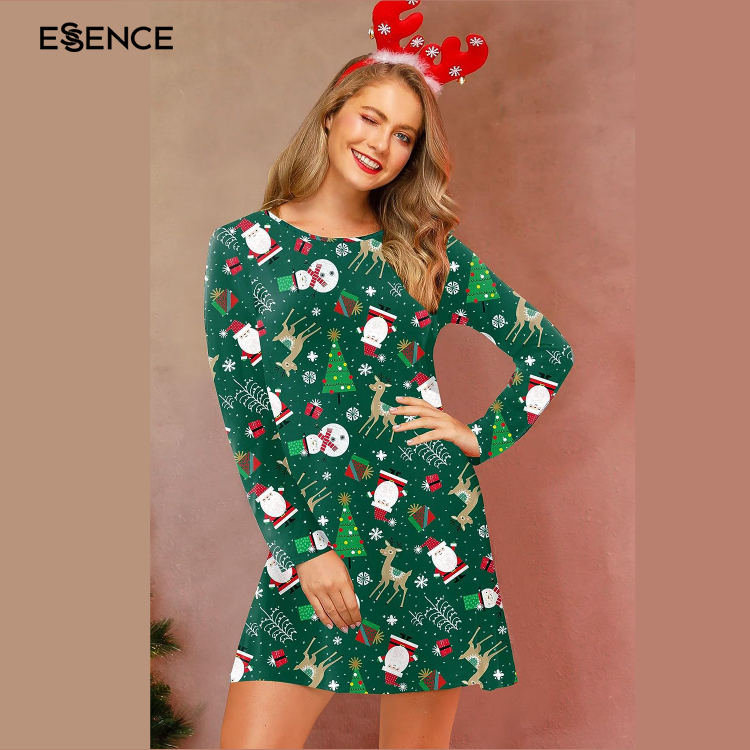 Bamboo Pajamas Sets Christmas Nightgown With Digital  Printed Long Sleeve Nightdress  Christmas Pajamas Women Nightdress