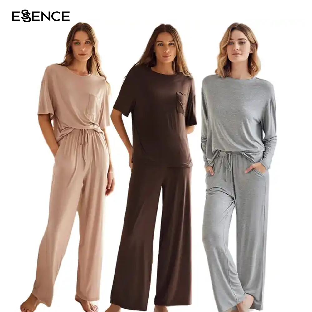 Wholesale Soft Solid Ladies T-shirt Pyjamas Cozy Cotton Sleepwear Modal Pajamas Loungewear Women Set