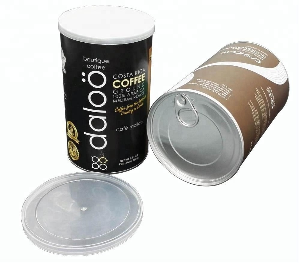 Easy Open End Lid Composite Food Grade Coffee Packaging Paper Cylinder Cans