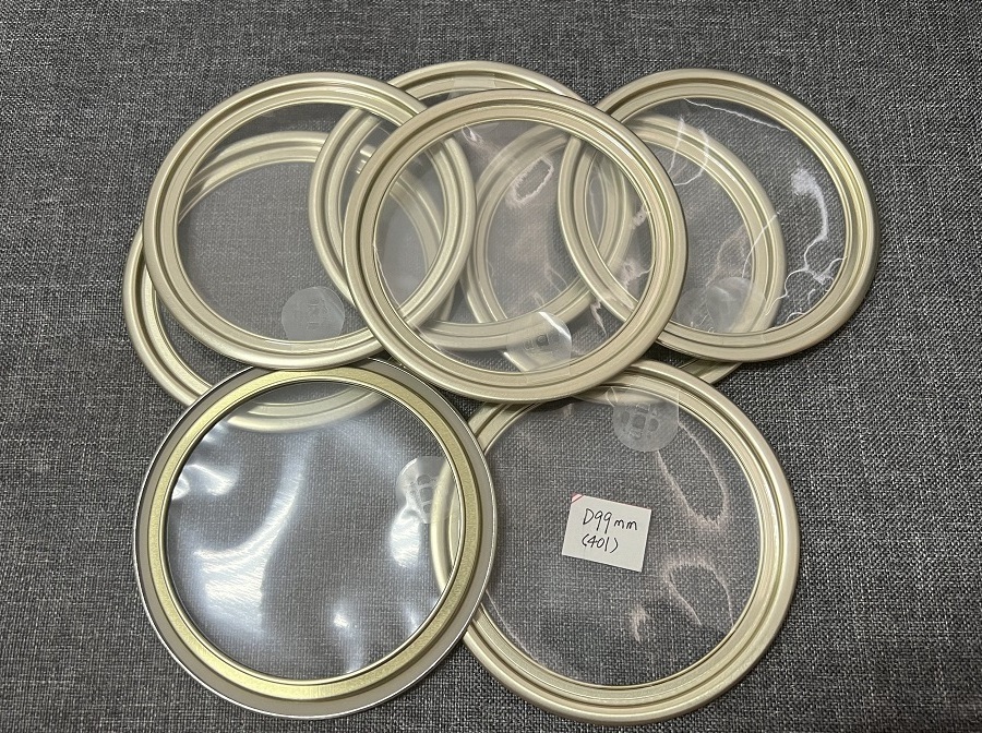 401 D99MM Clear Membrane Dry Goods Easy Peel Off Lids Transparent Film Cooking Easy Tear Cover with Aluminum Ring