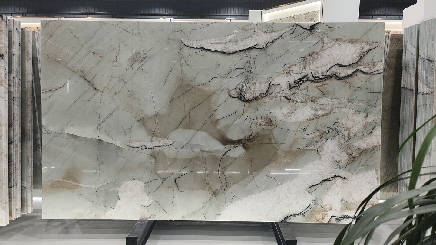 Luxury Translucent Natural Stone Backlit Cristallo Tiffany Quartzite Book Match Slabs Wall Panel Floor Tiles Kitchen Countertops