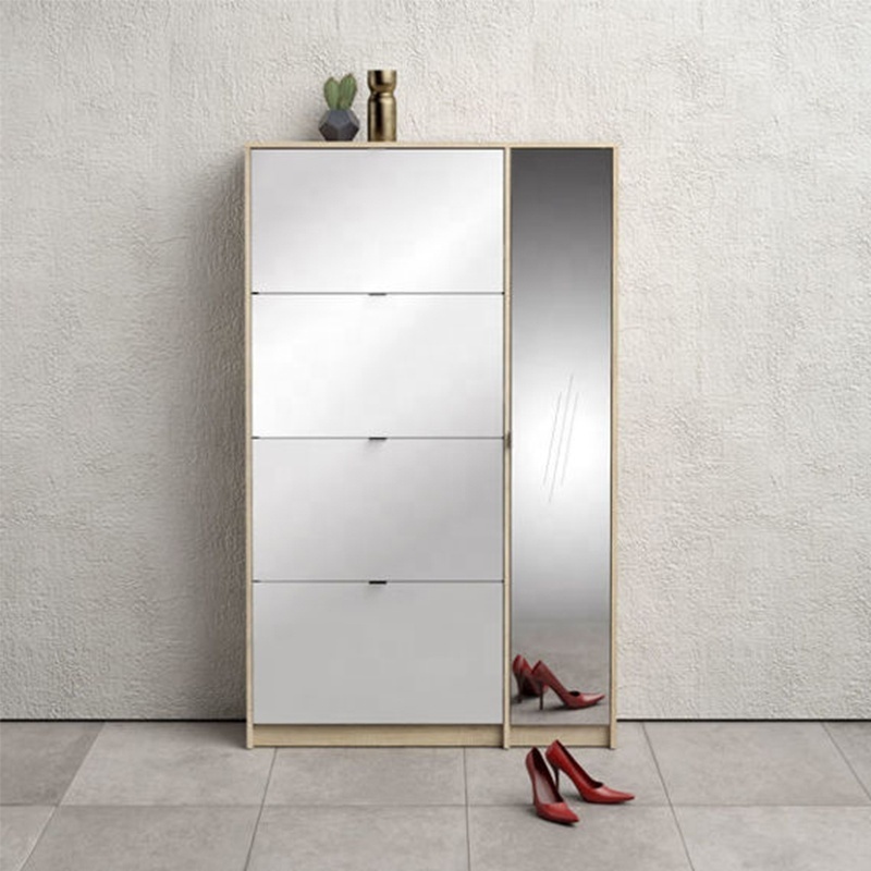 ESSENT High Quality Entryway Console Cabinet 3 Drawer Shoe Cabinet With Door Mirrored Shoe Rack Cabinet Wooden Modern