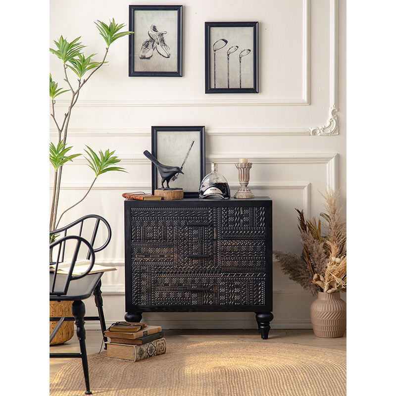 Essent Vintage French Furniture Bedroom Black Wooden Cabinet Carving Designs Solid Wood  Storage  Cabinet For Living Room