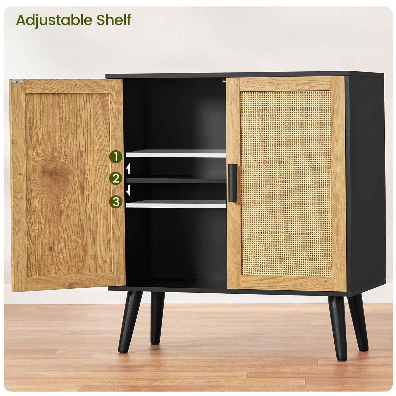 Custom Rattan Furniture With Adjustable Doors Kitchen Storage Accent Cabinet For Dining Room Sideboard Buffet Rattan Cabinet