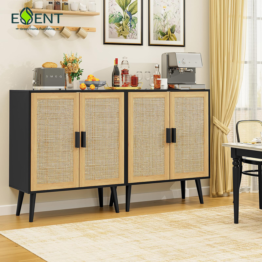 Custom Rattan Furniture With Adjustable Doors Kitchen Storage Accent Cabinet For Dining Room Sideboard Buffet Rattan Cabinet