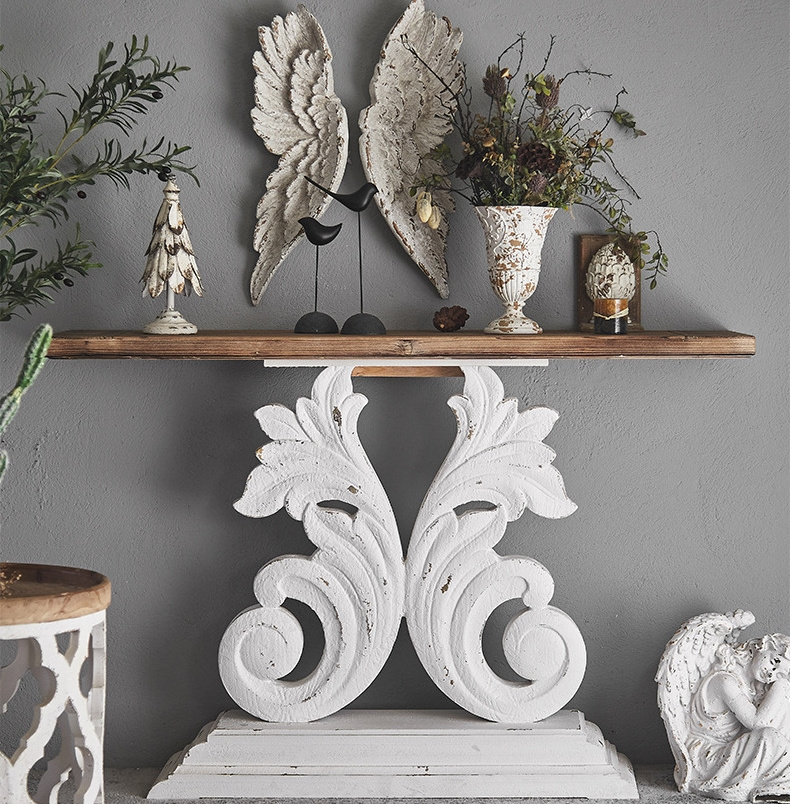 Home Furniture Solid Wood Carved Ornamented Brackets Against Wall Hallway Shelf Console Tables