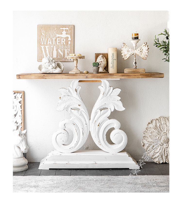 Home Furniture Solid Wood Carved Ornamented Brackets Against Wall Hallway Shelf Console Tables