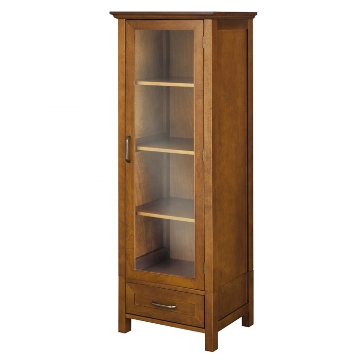 ESSENT Wooden Closet Mirror Storage Side Tall Display Cabinet with Glass Door and Drawer Cabinet