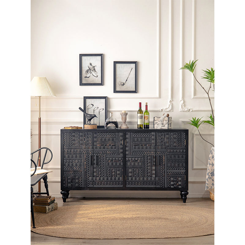 Essent Vintage French Furniture Bedroom Black Wooden Cabinet Carving Designs Solid Wood  Storage  Cabinet For Living Room