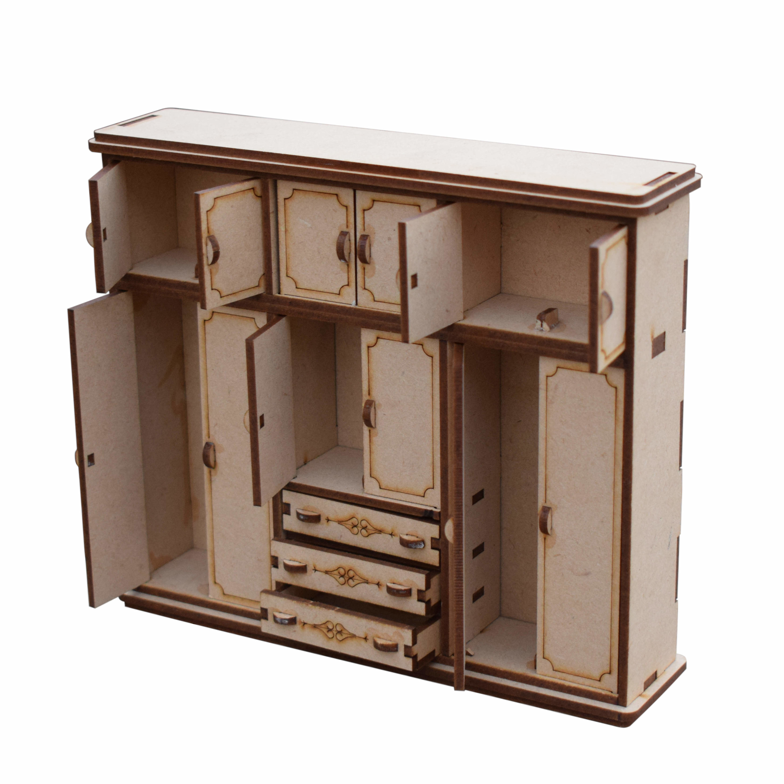 Furniture Wardrobe Clothing Organizer Open Small Wardrobe Laser Cut Wood Dollhouse Wooden Mini Wardrobe