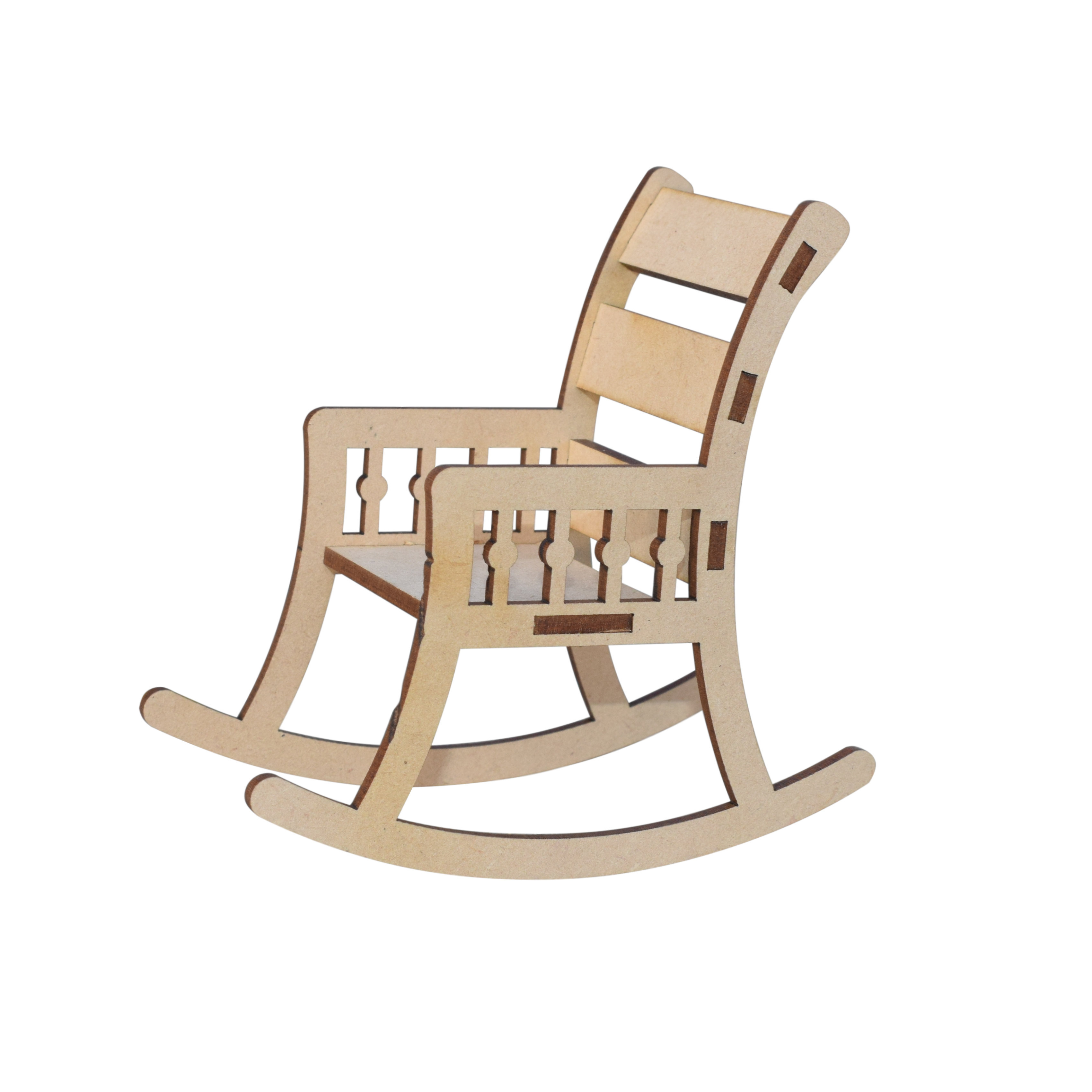 Dolls House Bare Wood Rocking Chair Unfinished Rocker Miniature Laser Cut Wood Mini Dollhouse Rocking Chairs