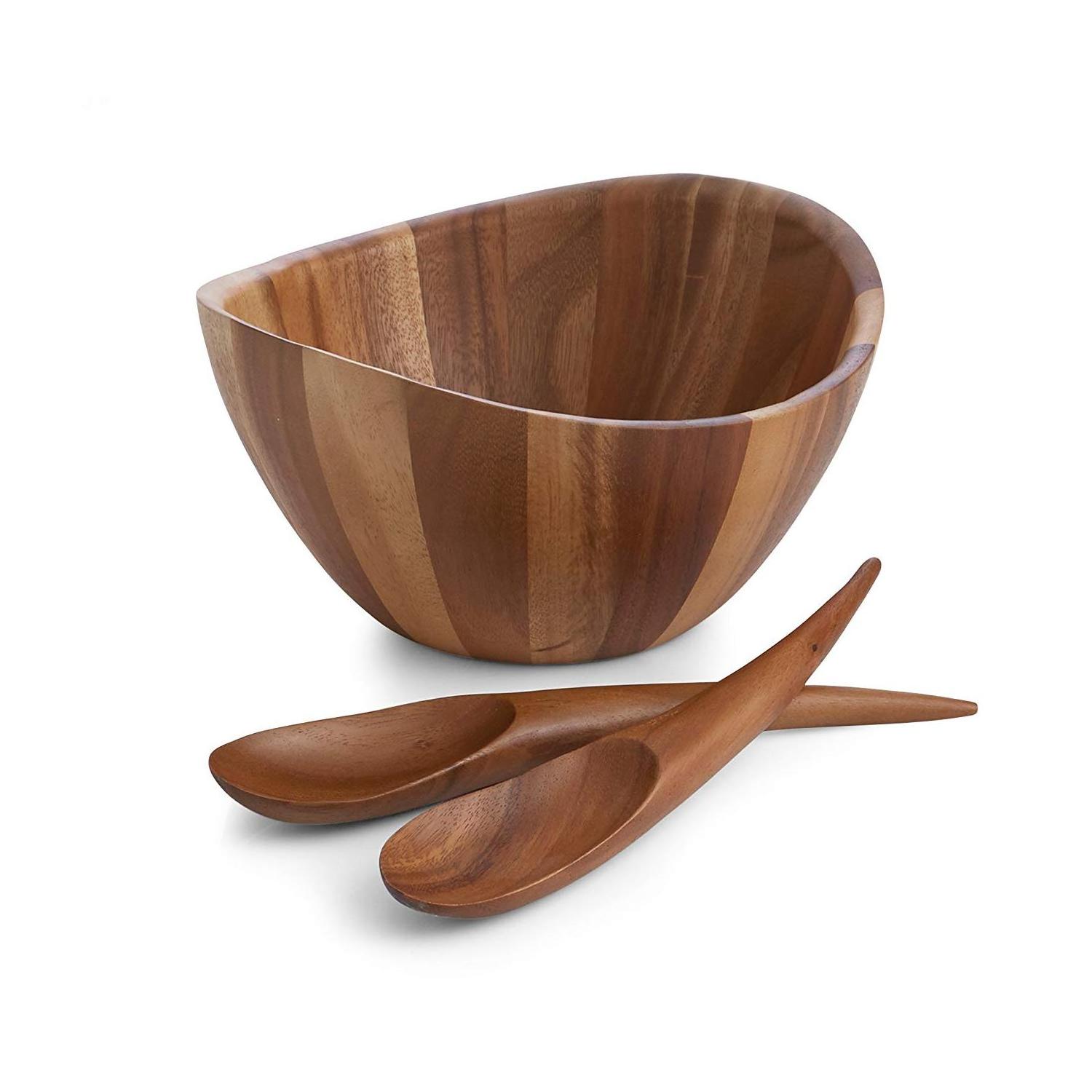 Factory  Customization Durable Wooden Tableware Fruit Bowls & Spoon Salad Bowl Serving Set  For Fruits Vegetables Salad Serving