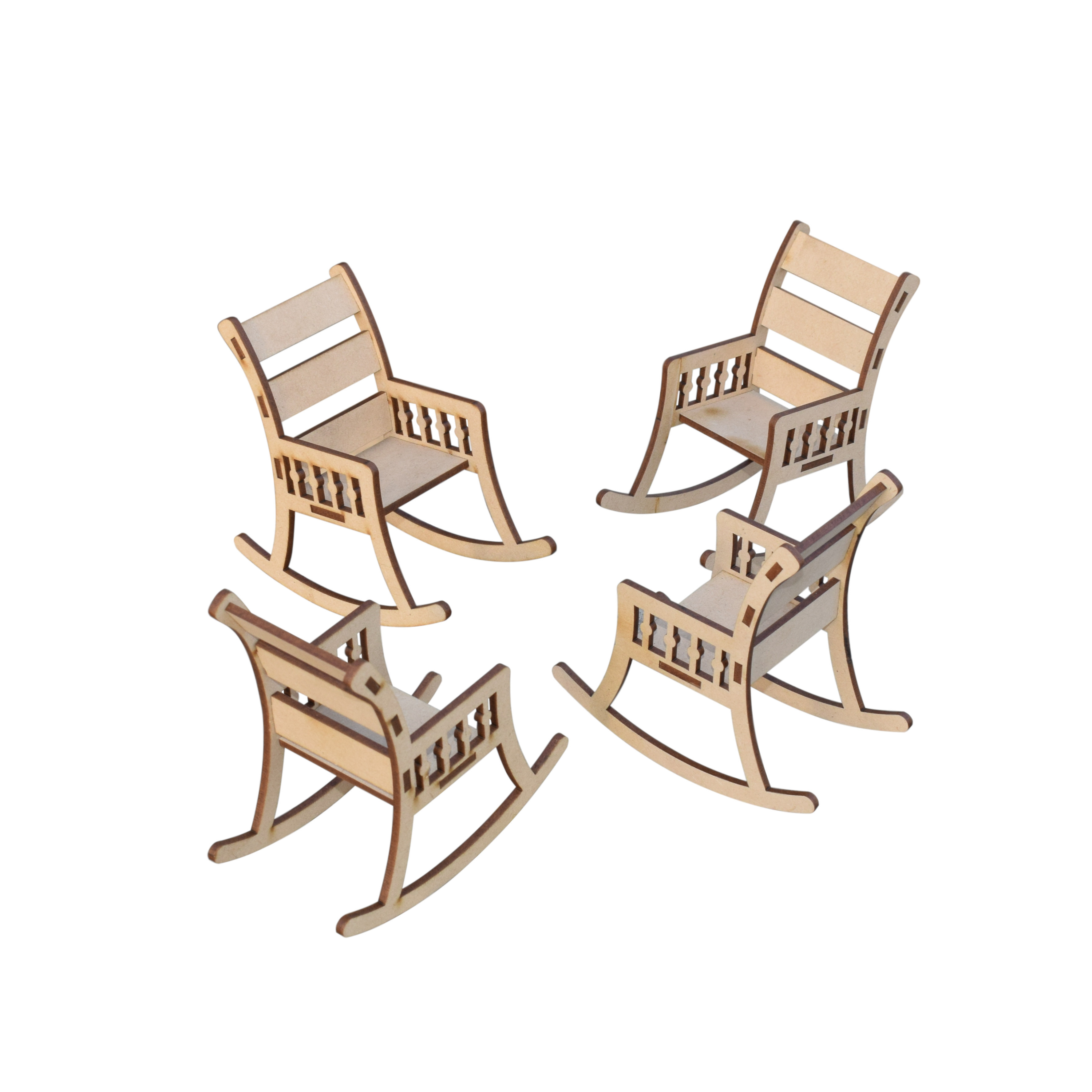 Dolls House Bare Wood Rocking Chair Unfinished Rocker Miniature Laser Cut Wood Mini Dollhouse Rocking Chairs