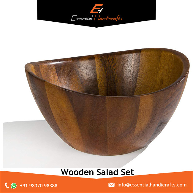 Wooden 3 Pieces  Serving Set wooden dough bowls wholesale with spoons For Dough And  Food Fruit Vegetables Salad