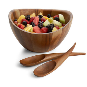 Wooden 3 Pieces  Serving Set wooden dough bowls wholesale with spoons For Dough And  Food Fruit Vegetables Salad