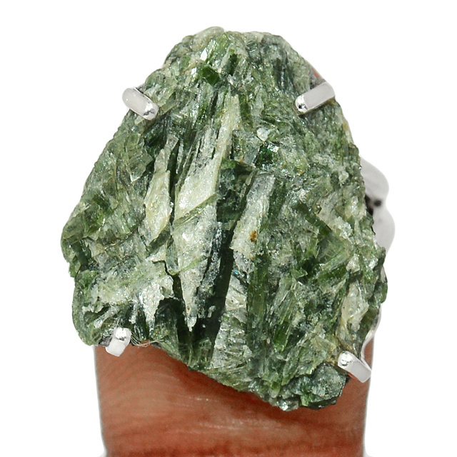 S925 Sterling Silver 18k Gold Plated Vermeil Raw Actinolite Rough Gemstone Elegant Rings Jewellery