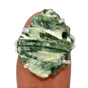 S925 Sterling Silver 18k Gold Plated Vermeil Raw Actinolite Rough Gemstone Elegant Rings Jewellery