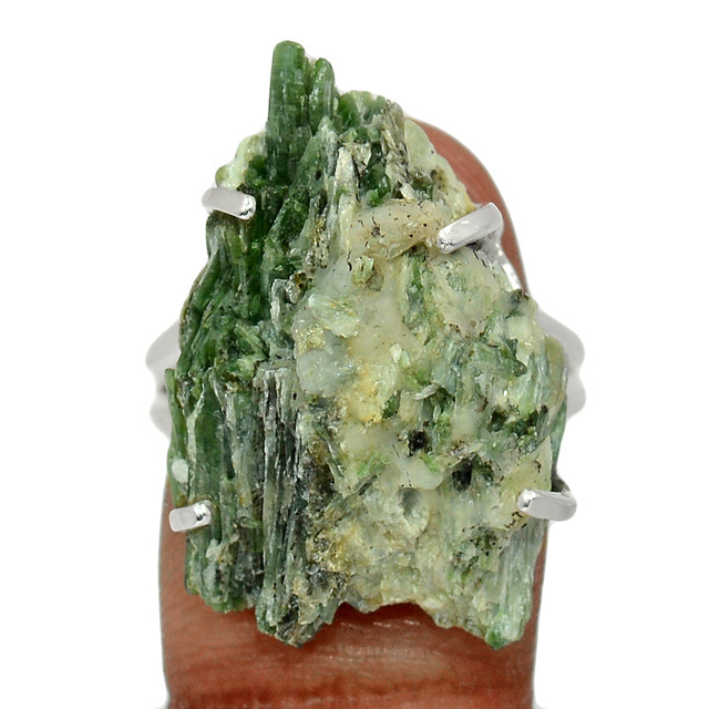 S925 Sterling Silver 18k Gold Plated Vermeil Raw Actinolite Rough Gemstone Elegant Rings Jewellery