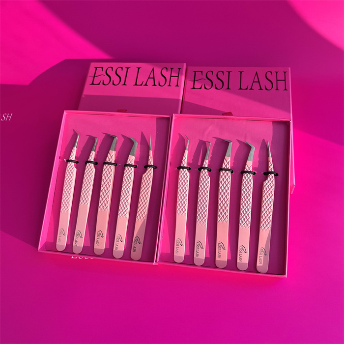 Wholesale Fiber Tip Tweezers Custom Tweezers Packaging Box stainless Steal Eyelash Tweezers Bulk